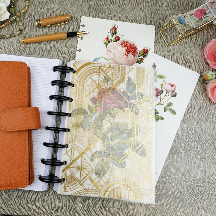 Vintage roses floral designs, printed planner dashboard for disc-bound and six ring planner systems by Jane's Agenda®.