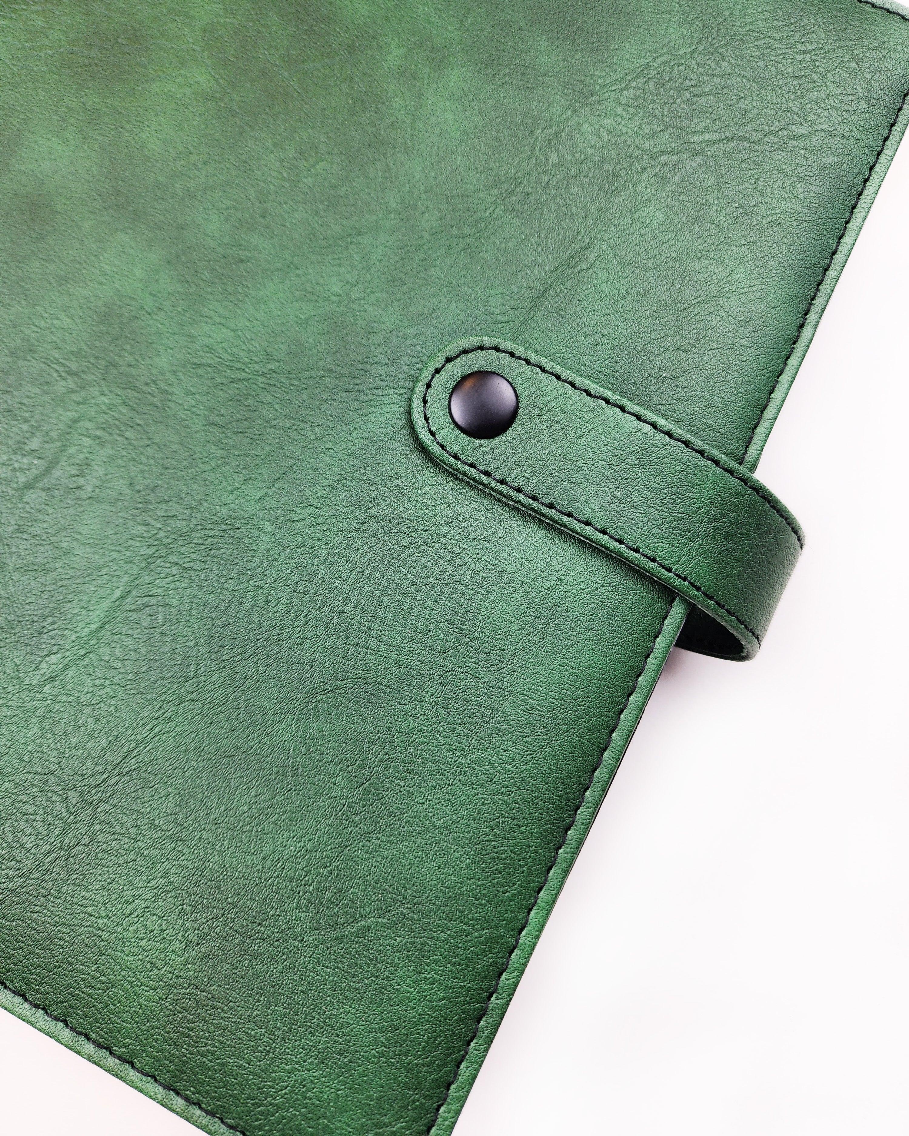 Green Wrap-around Vegan Leather Planner Cover folio for discbound planners by Janes Agenda.