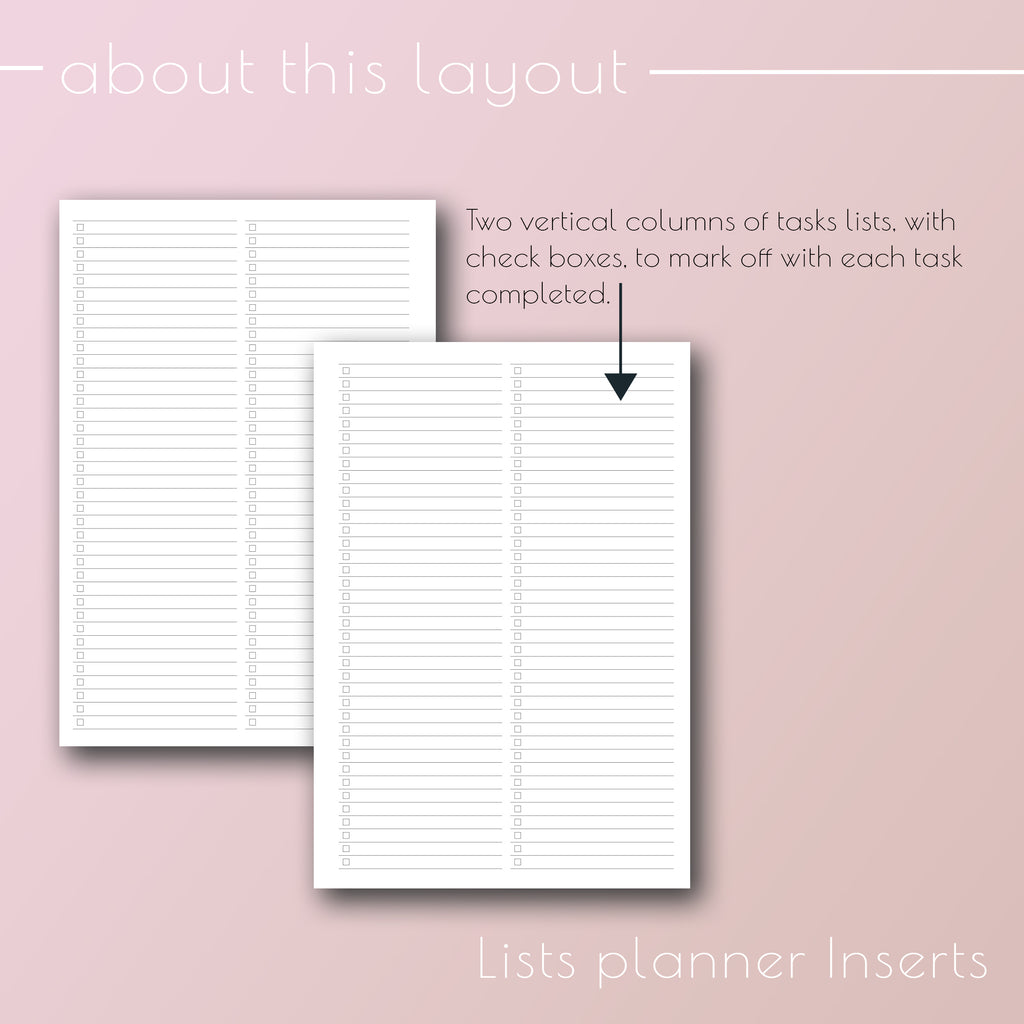 Jane's Agenda® Printable Lists planner inserts for six ring and discbound planner systems.