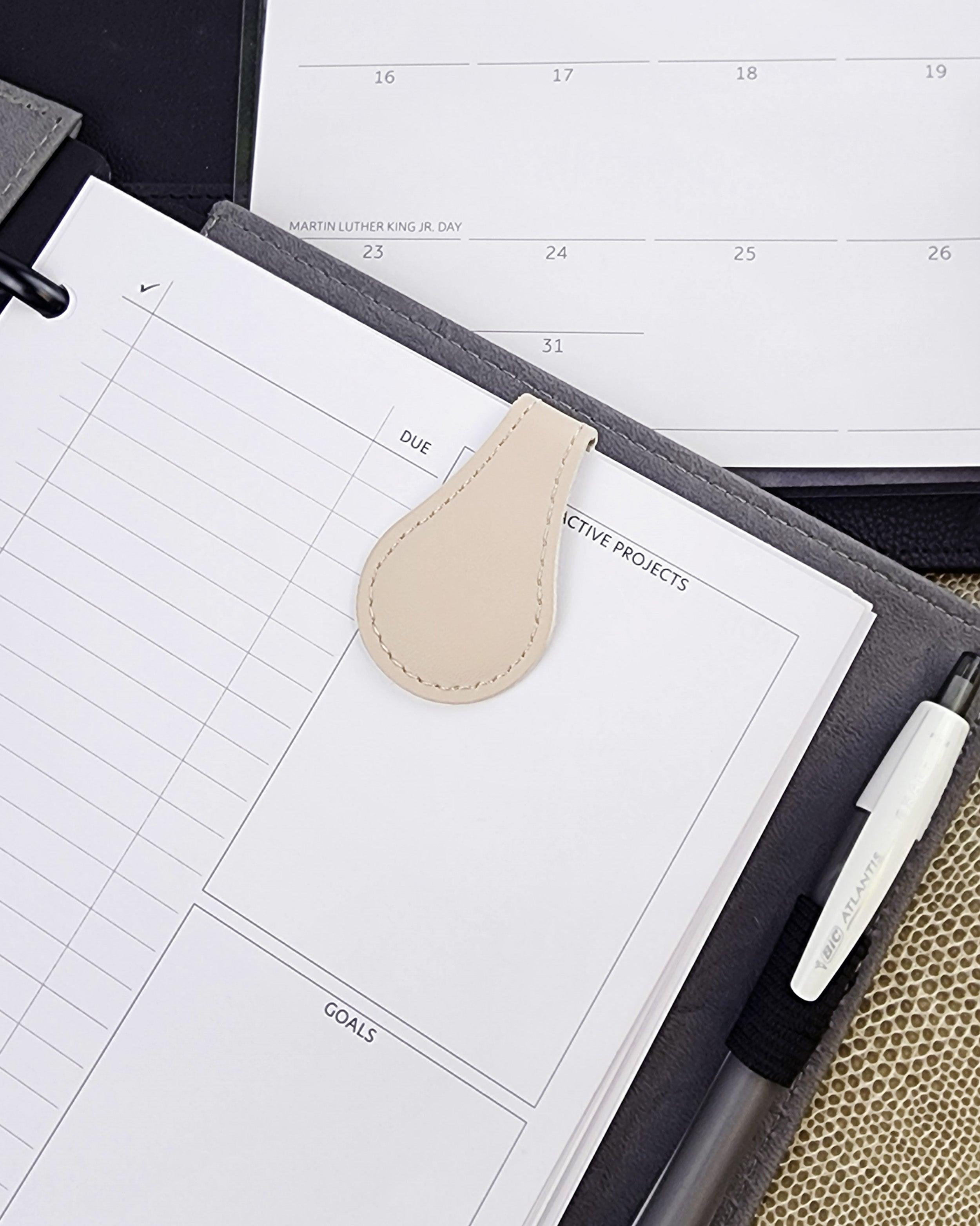 Leather magnet clip for stationary by Janes Agenda, a discbound and six ring planner company..