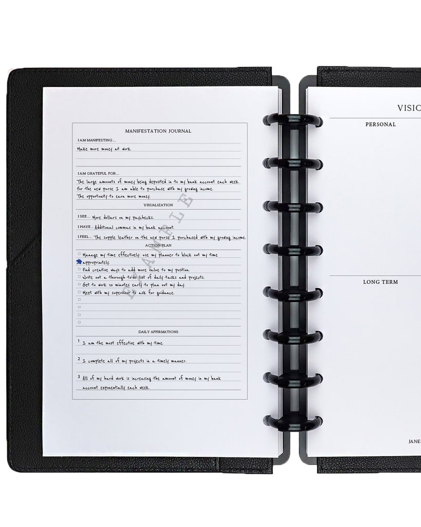Manifestation journal planner inserts refill pages for discbound and six ring planners by Janes Agenda.