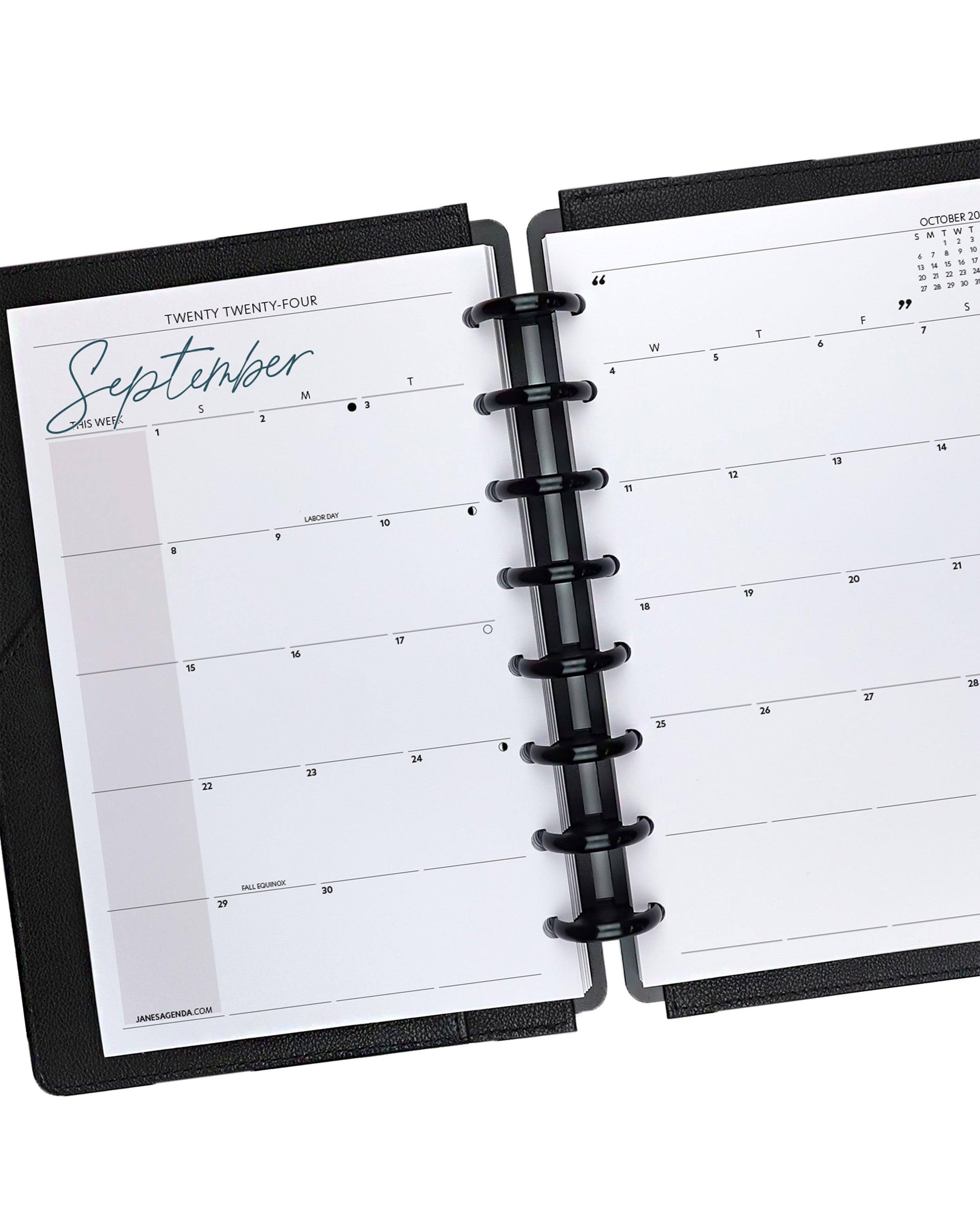 Month on 2 Pages Tabbed Deluxe Planner Calendar Refill – WHITE