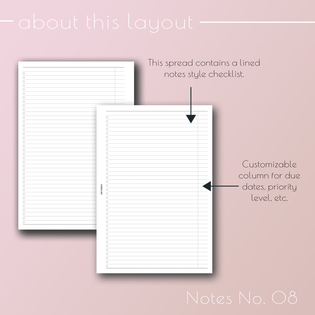 Printable Deadline Task List planner inserts by Jane's Agenda® for six ring and discbound planner systems.