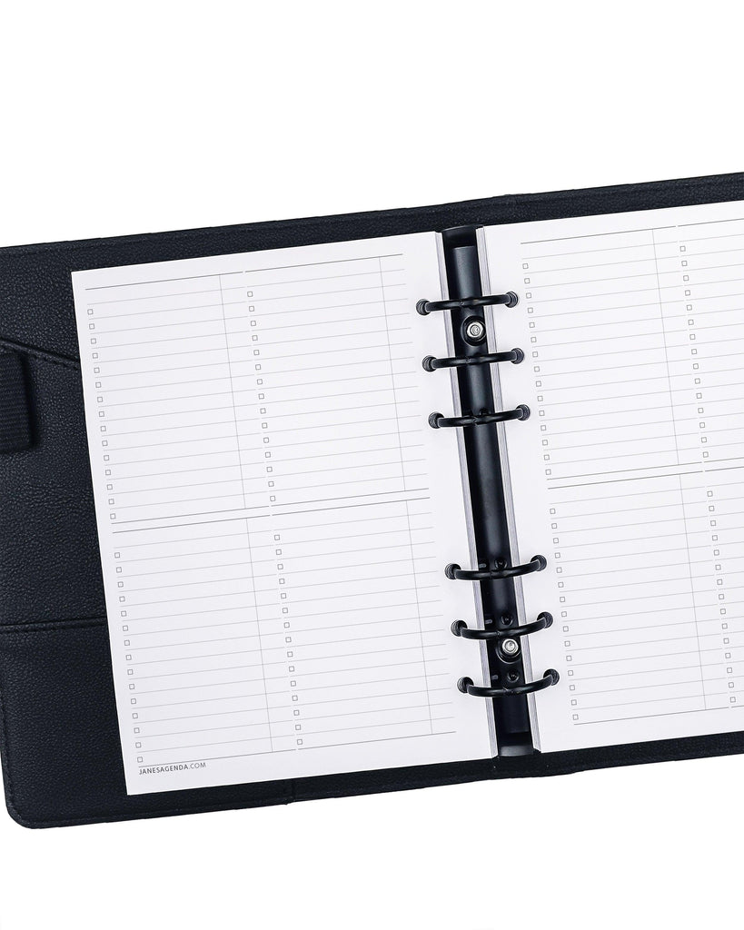 Quad lists planner inserts for discbound and six ring planners and notebooks by Janes Agenda.
