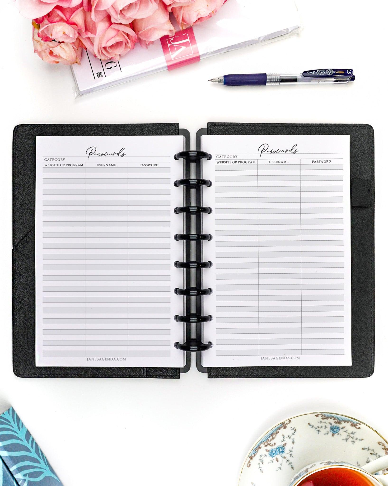 Passwords By Category Planner Refill Pages | Jane's Agenda®