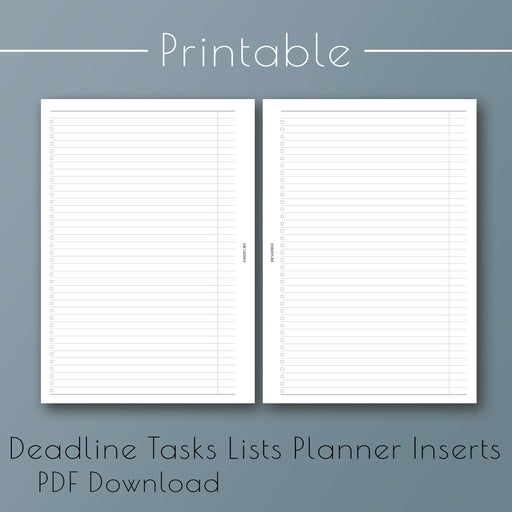 Printable Deadline Task List planner inserts by Jane's Agenda® for six ring and discbound planner systems.