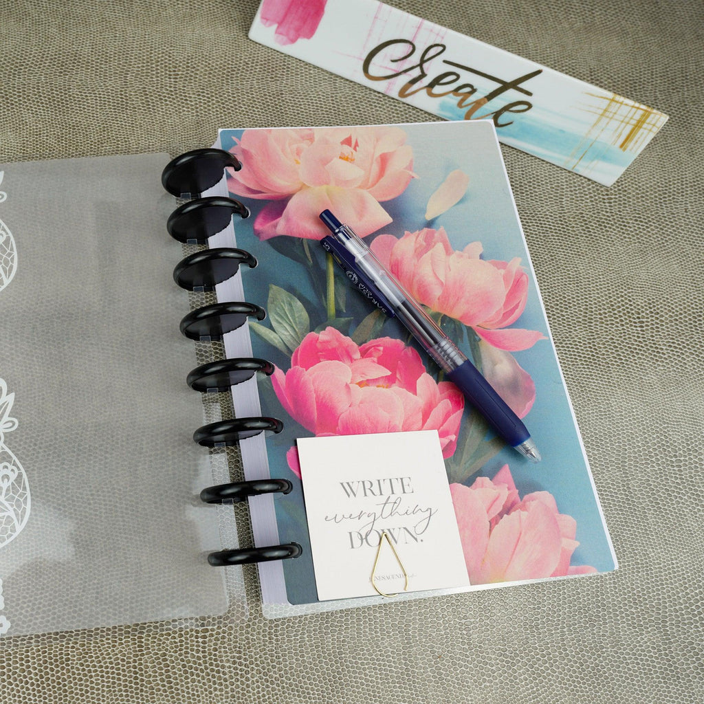 Peonies with stripes decorative dashboards by Jane's Agenda® for disc-bound and six ring planner systems.