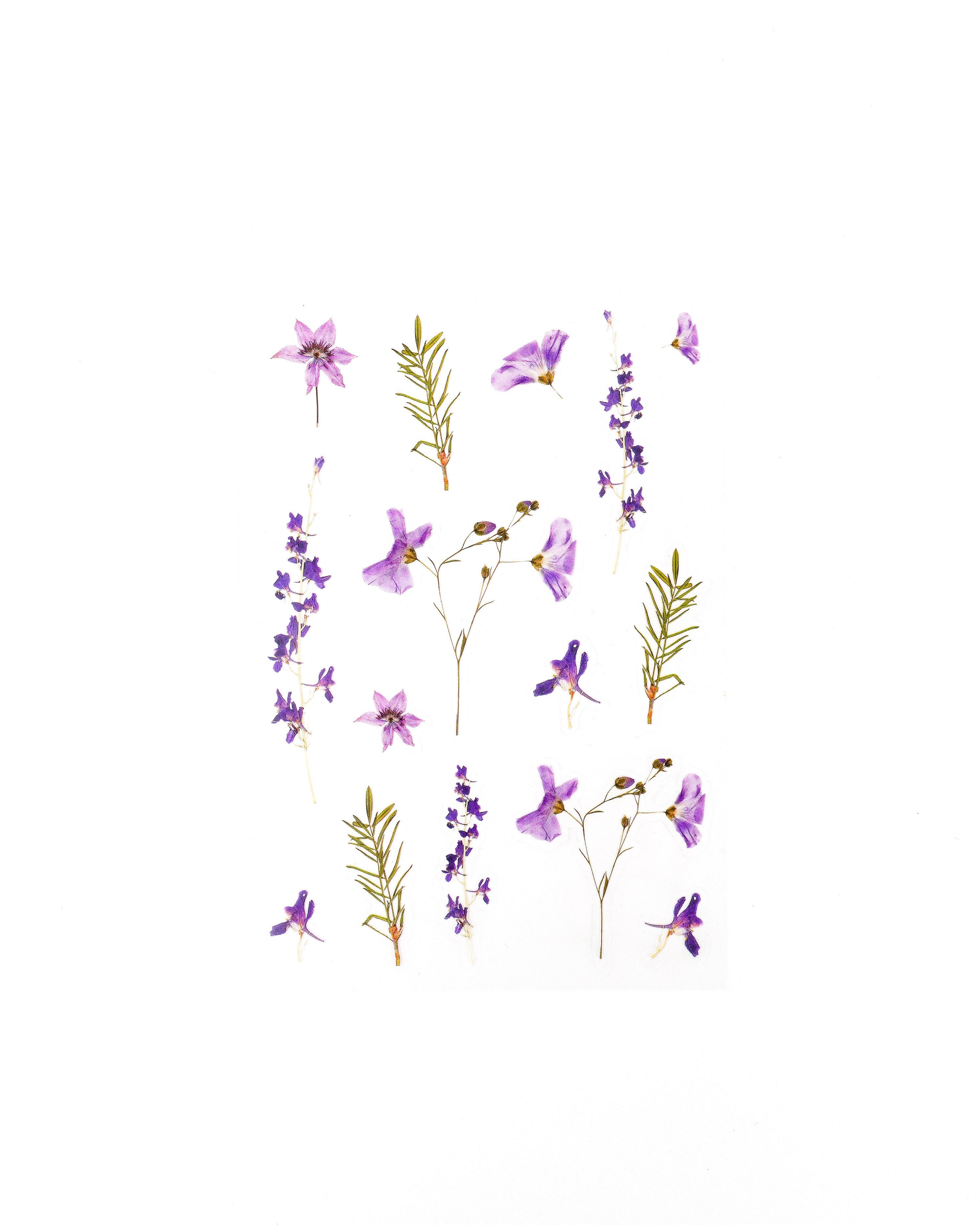 Transparent purple floral stickers sold by Jane's Agenda.