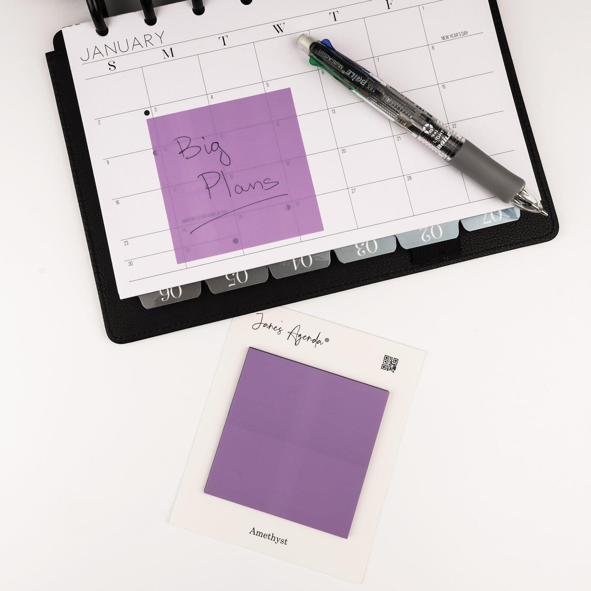 These beautiful purple sticky notes are translucent and are perfect for quick note taking. These sticky notes are available in the Jane's Agenda® shop to  go with all of your planner needs. Jane's Agenda® is a planner lifestyle brand dedicated to creating functional planning tools for organization and productivity.