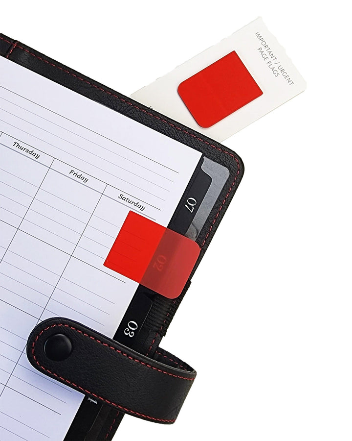 Red planner page flags, bookmarks and page markers by Janes Agenda.