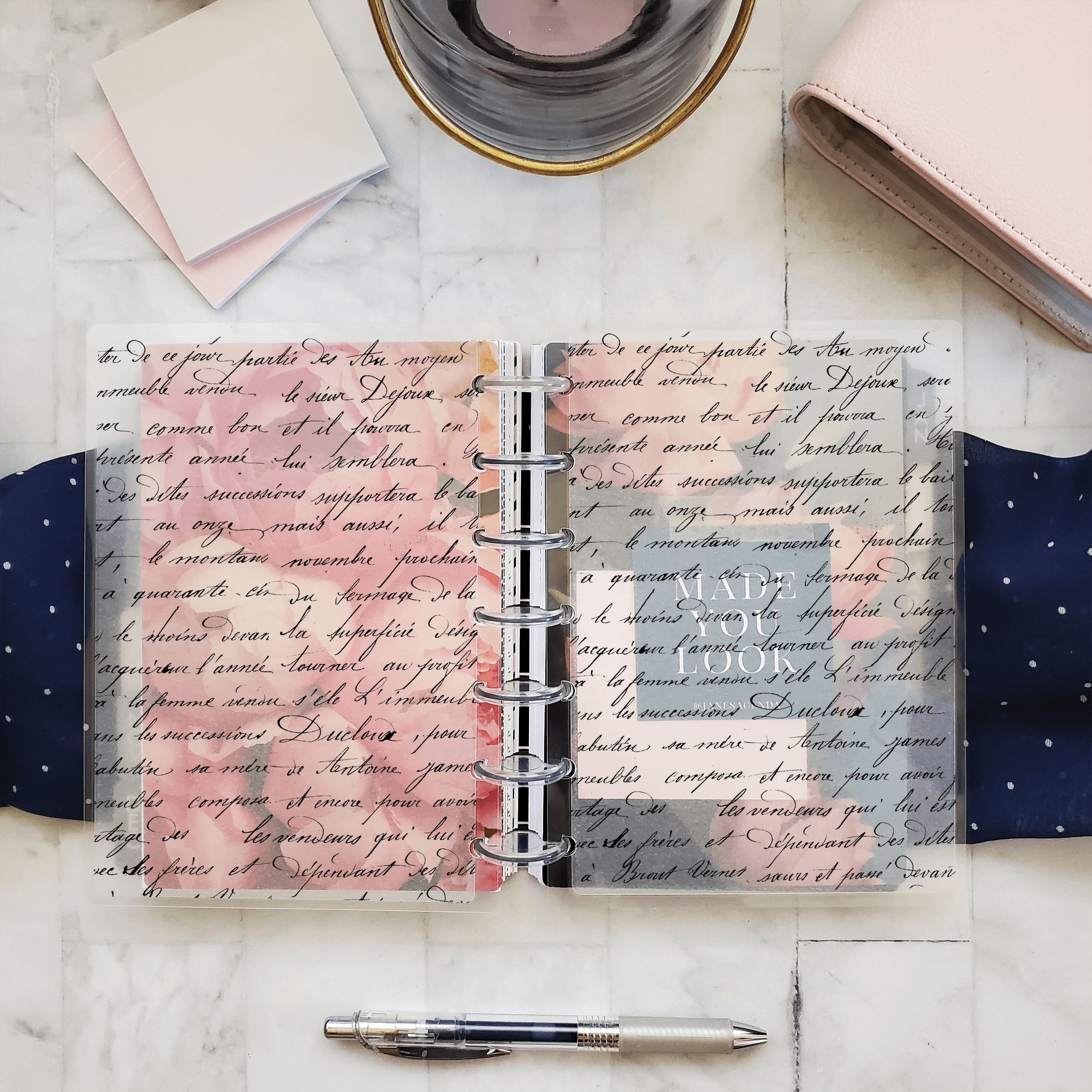 French Paris Handwriting Vellum Planner Cover by Jane's Agenda® for disc-bound planner systems