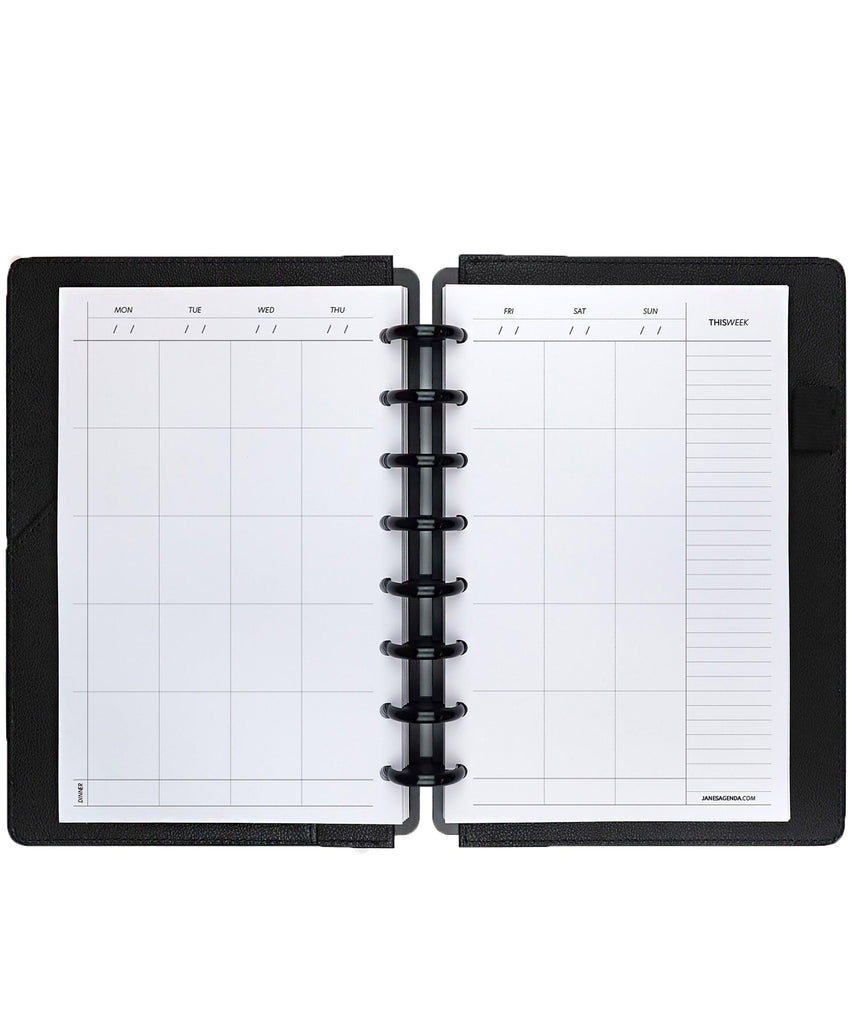 Undated weekly calendar planner inserts for discbound and six ring planners by Janes Agenda.