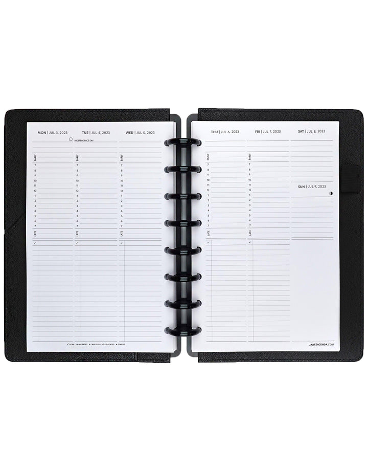Weekly planner inserts refill pages for discbound and six ring planner systems by Janes Agenda.