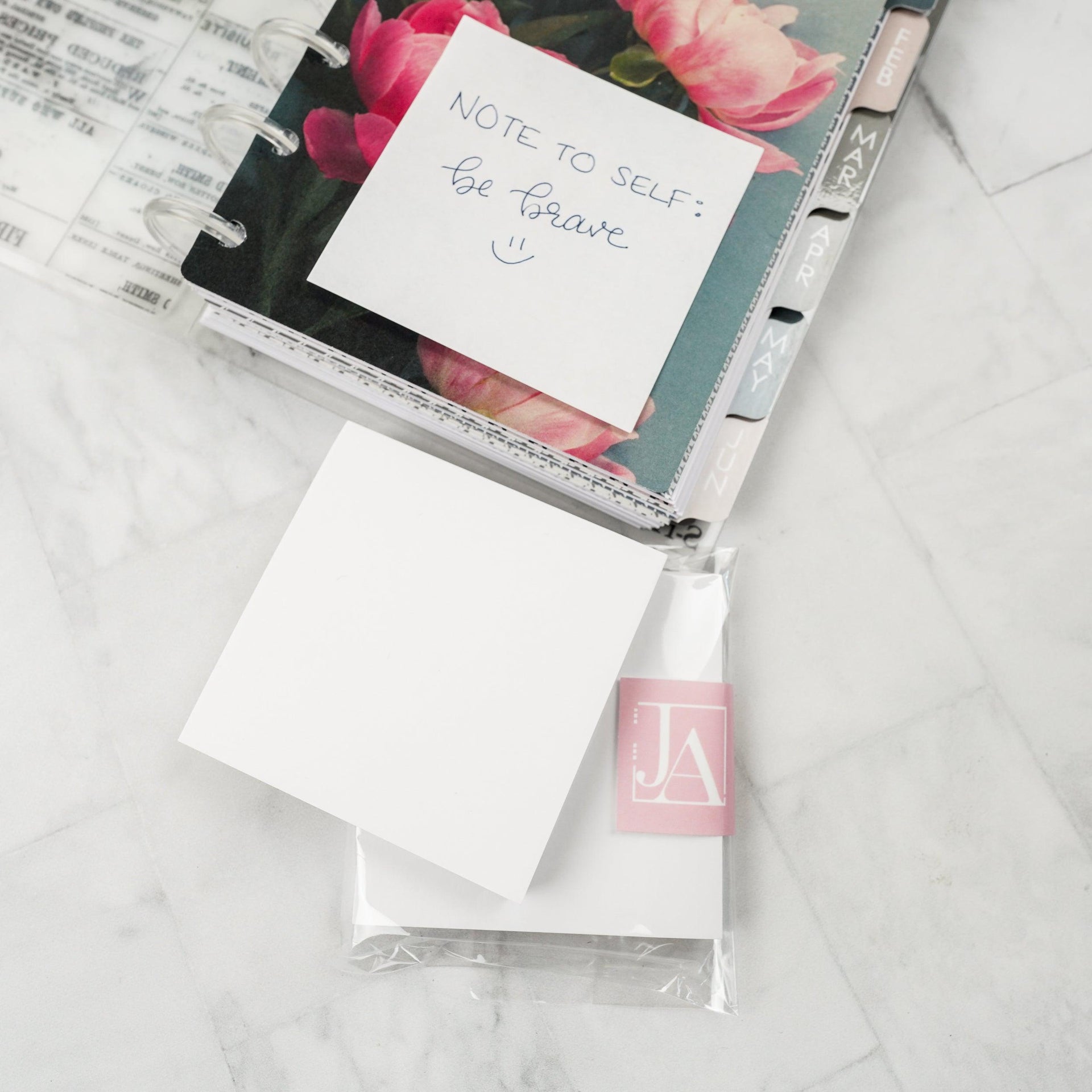 White sticky notes pack in planner accessories by Jane's Agenda.