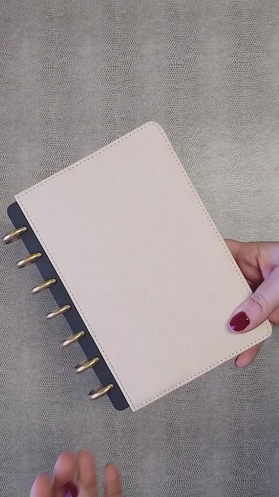 Cream Colored Vegan Leather Planner Cover for Discbound by Jane's Agenda